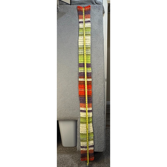 Handmade Crocheted Scarf Multicolor Green Ivory Beige Purple Red - Picture 3 of 5